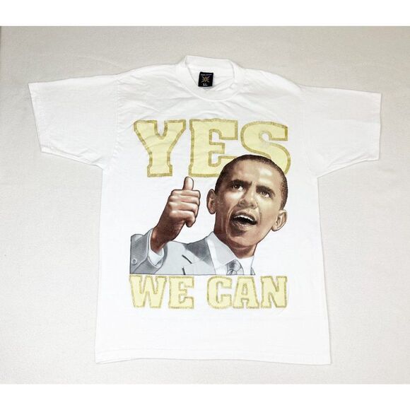 Y2K President Barack Obama T-Shirt XL White Yes We Can Hip Hop Rap Tee AOP - Picture 2 of 9